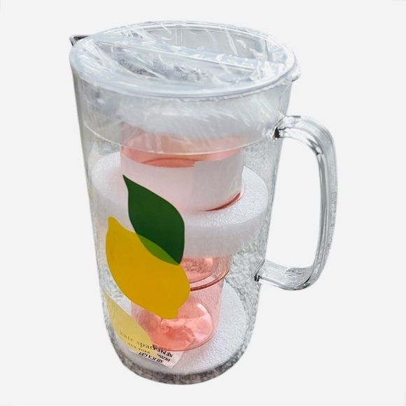 Acrylic PITCHER & Cups Set KATE SPADE Lemon Water Pitcher Lightweight Summer Set - Picture 3 of 4